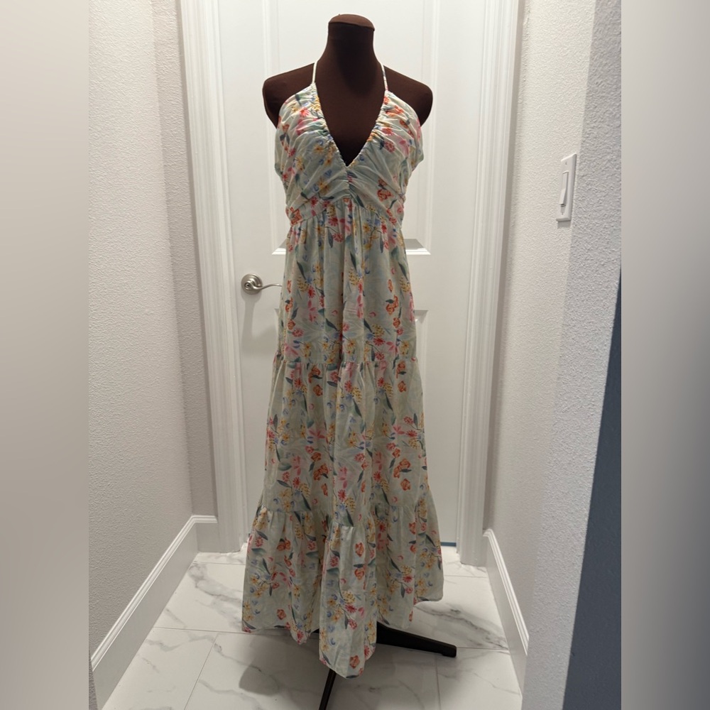 FORE White floral midi maxi dress halter neck size medium new without tags
